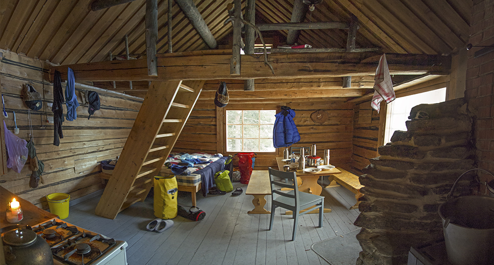 inside our cozy hut